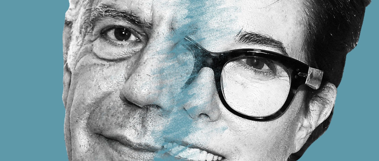 A close-up of a man and woman’s faces, representing a balanced perspective, both appearing professional. The 5 Myths of Happiness: You Need to Stop Believing