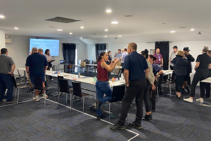 Get Mentally Fit facilitator engaging Dreamworld leadership team in a workshop on psychological safety, team wellbeing, and leadership effectiveness.