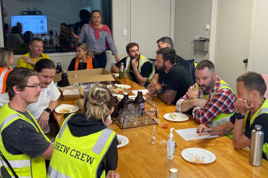 Black Hops Brewing leadership team participating in a Get Mentally Fit workshop focused on mental health and resilience.