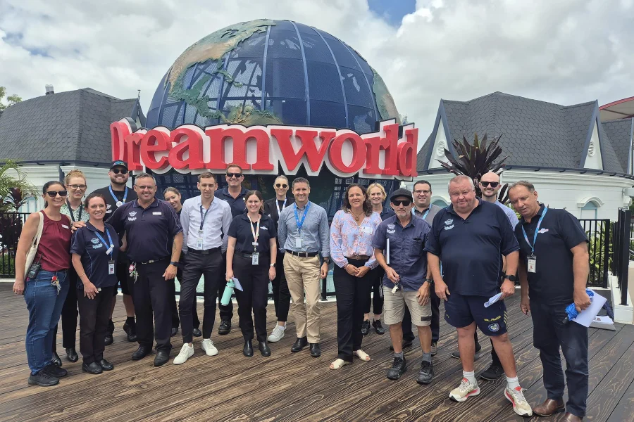 Get Mentally Fit facilitators leading the Get Psychosocial Safety Fit workshop with the Dreamworld leadership team in a boardroom setting.